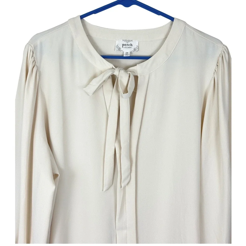 Romantic Tie Neck Blouse Long Sleeve Dark‎ Academia Office Siren Plus 2X NWOT